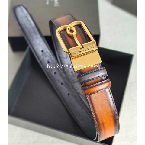 벨루티 25 한정판 3.5cm 양면 소가죽 카프스킨 벨트 F1195