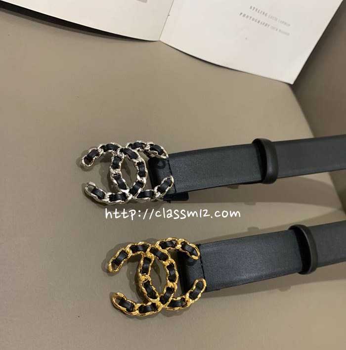 샤넬 25 한정판 여성 3.0cm 소가죽 카프스킨 벨트 F1197