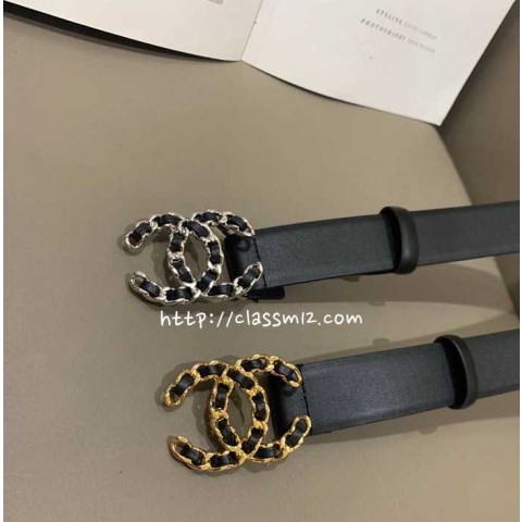 샤넬 25 한정판 여성 3.0cm 소가죽 카프스킨 벨트 F1197