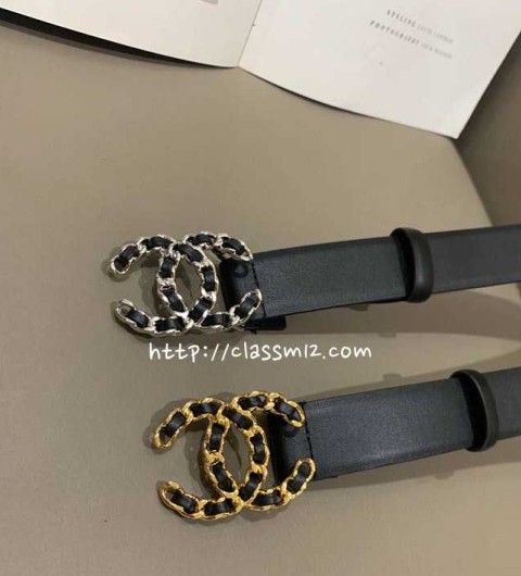 샤넬 25 한정판 여성 3.0cm 소가죽 카프스킨 벨트 F1197