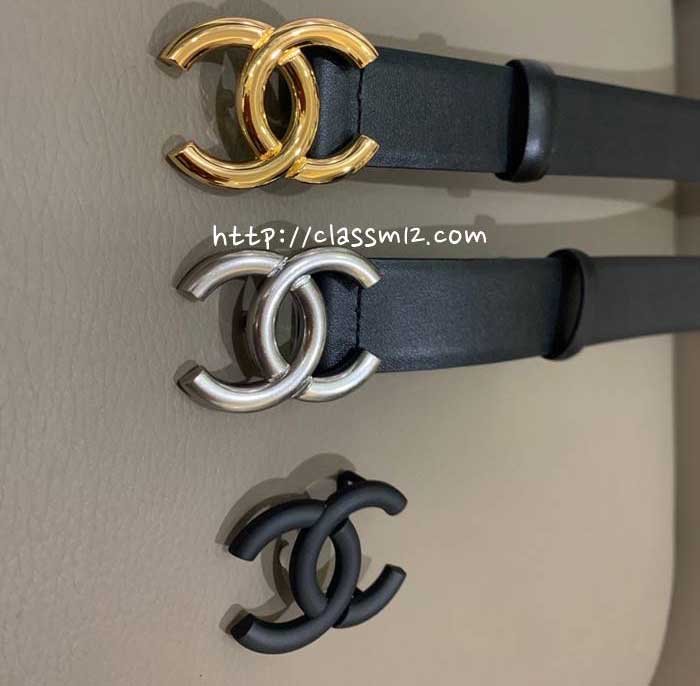 샤넬 25 한정판 여성 3.0cm 소가죽 카프스킨 벨트 F1198