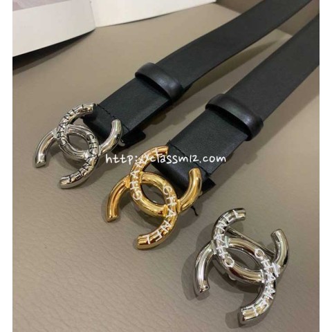 샤넬 25 한정판 여성 3.0cm 소가죽 카프스킨 벨트 F1200