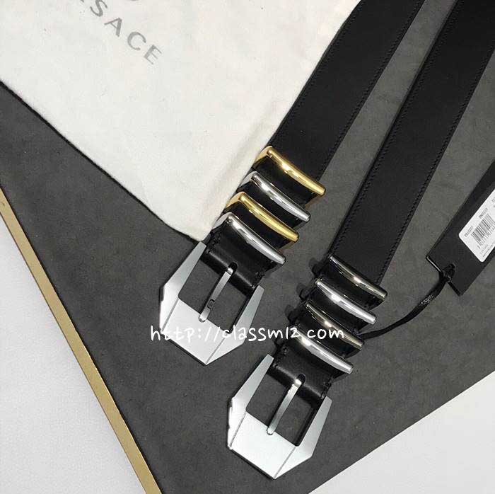 베르사체 25 한정판 3.5cm 소가죽 카프스킨 벨트 F1226