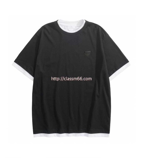 프라다 25 한정판 삼각 로고 탭 레이어드 티셔츠 A13141