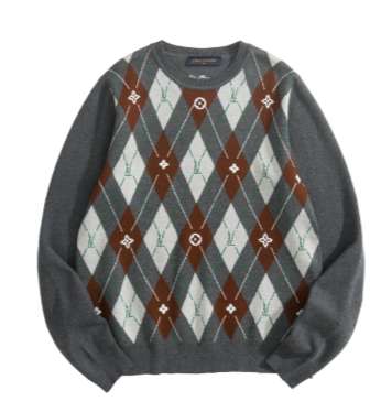 루이비통 25 한정판 모노그램 아가일 크루넥 메리노 울 니트 A13286