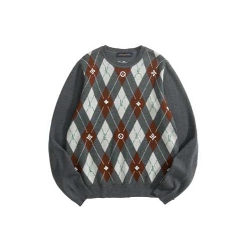 루이비통 25 한정판 모노그램 아가일 크루넥 메리노 울 니트 A13286