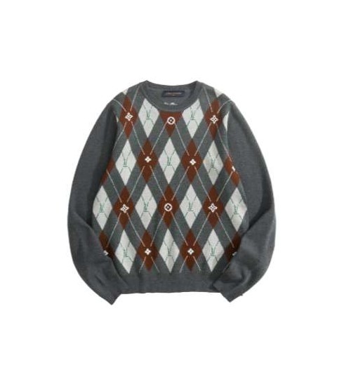 루이비통 25 한정판 모노그램 아가일 크루넥 메리노 울 니트 A13286