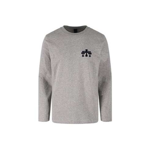 크롬하츠 25 한정판 남여공용 크로스 벨벳 프린트 크루넥 티셔츠 A13295