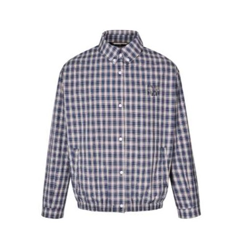 미우미우 25 한정판 로고 패치 체크 페브릭 블루종 자켓 A13327