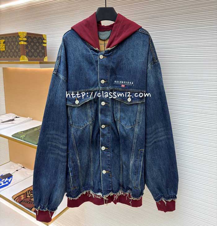 발렌시아가 25 한정판 긴팔 후드 청자켓 A13416