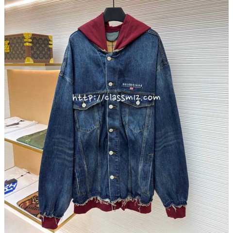 발렌시아가 25 한정판 긴팔 후드 청자켓 A13416