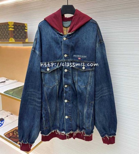 발렌시아가 25 한정판 긴팔 후드 청자켓 A13416