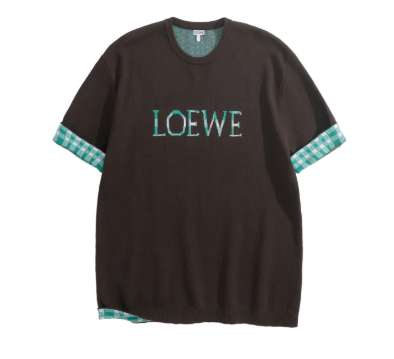 로에베 25 한정판 로고 자카드 레이어드 숏 슬리브 니트 반팔티셔츠 A13427