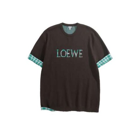 로에베 25 한정판 로고 자카드 레이어드 숏 슬리브 니트 반팔티셔츠 A13427