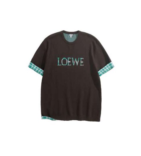 로에베 25 한정판 로고 자카드 레이어드 숏 슬리브 니트 반팔티셔츠 A13427