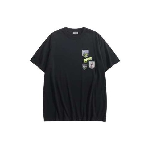 디올 25 한정판 남여공용 마운틴 로고 자수 숏 슬리브 셔츠 A13434