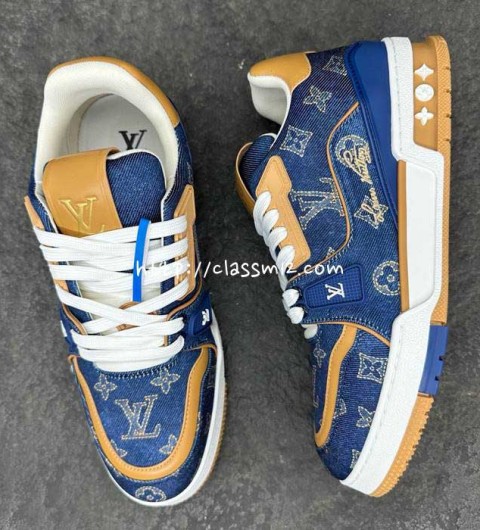 루이비통 25 한정판 LV TRAINER 남녀공용 소가죽 카프스킨 운동화 B5331