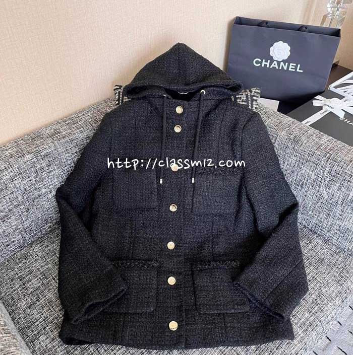 샤넬 25 한정판 여성 양털 긴팔 후드 자켓 A13518