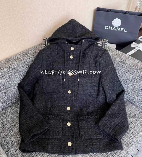 샤넬 25 한정판 여성 양털 긴팔 후드 자켓 A13518