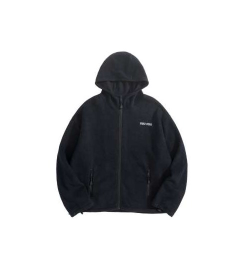 미우미우 25 한정판 로고 자수 플리스 후드 자켓 A13600