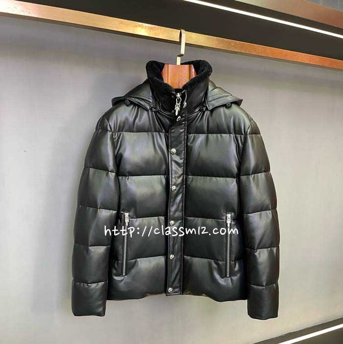 크롬하츠 25 한정판 양가죽 램스킨 긴팔 후드 패딩 자켓 A13785