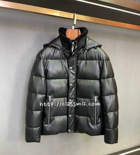 크롬하츠 25 한정판 양가죽 램스킨 긴팔 후드 패딩 자켓 A13785