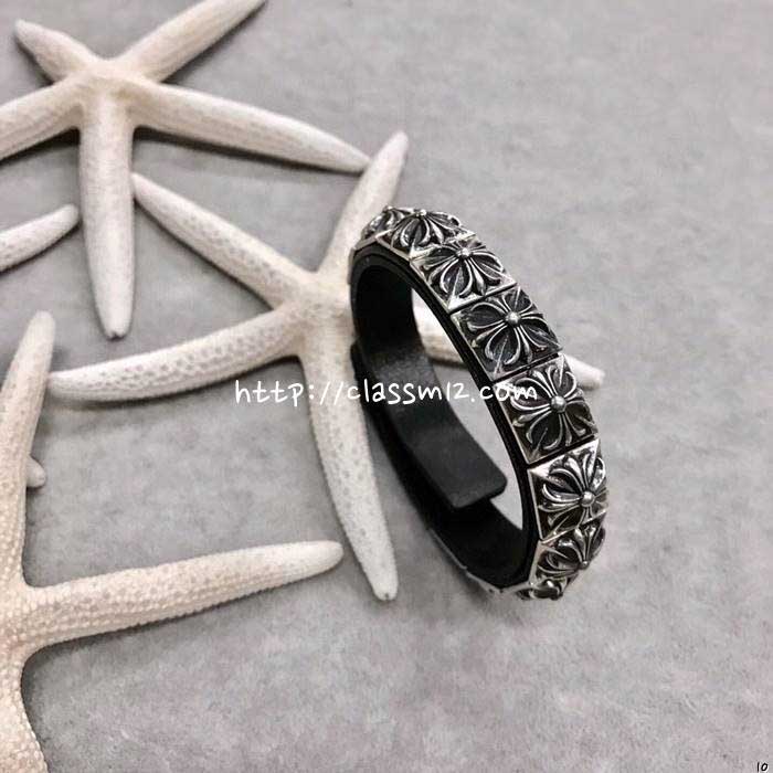 크롬하츠 25 한정판 남여공용 소가죽 카프스킨 실버 925 팔찌 D3209