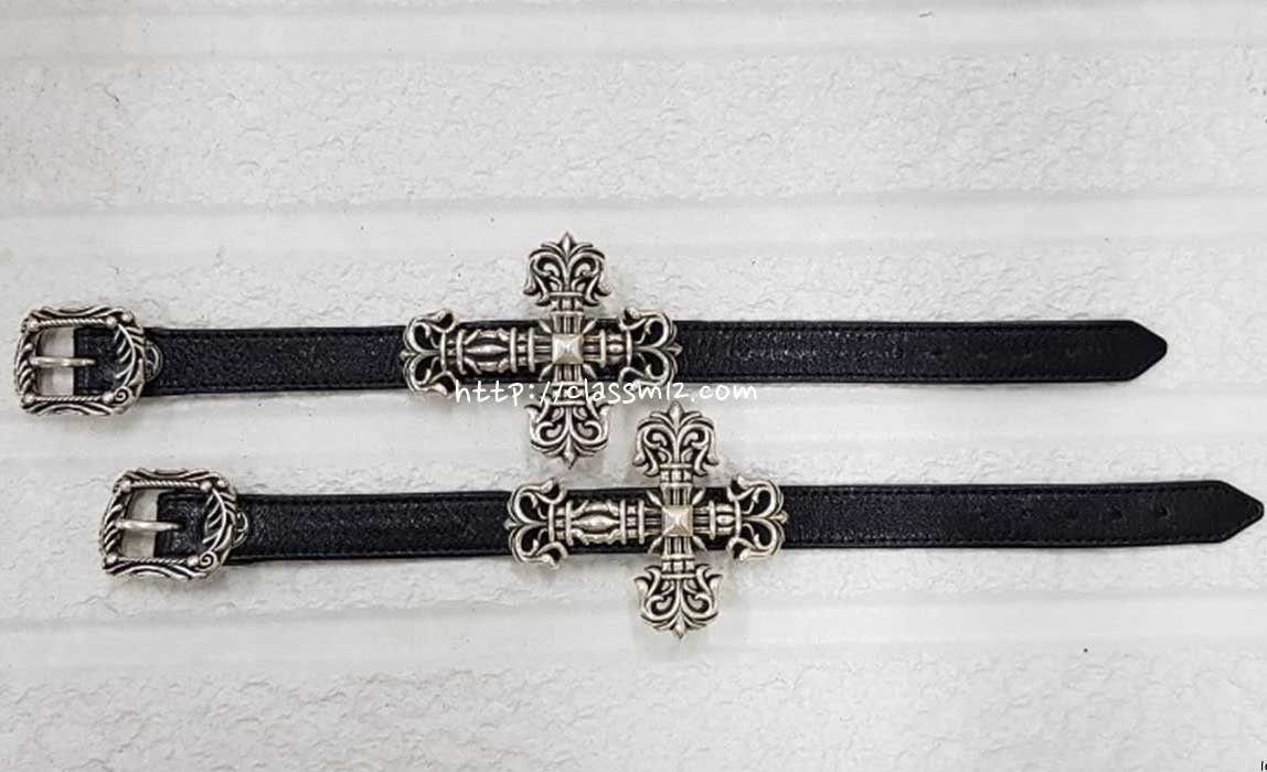 크롬하츠 25 한정판 남여공용 소가죽 카프스킨 실버 925 팔찌 D3213