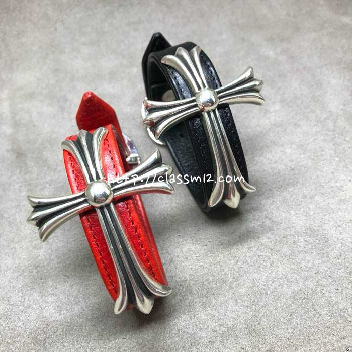 크롬하츠 25 한정판 남여공용 소가죽 카프스킨 실버 925 팔찌 D3214