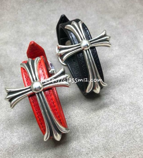 크롬하츠 25 한정판 남여공용 소가죽 카프스킨 실버 925 팔찌 D3214