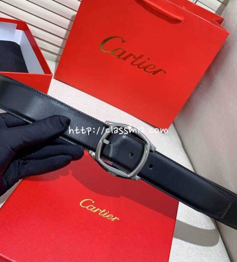 까르띠에 25 한정판 양면 3.5cm 소가죽 카프스킨 벨트 F1254