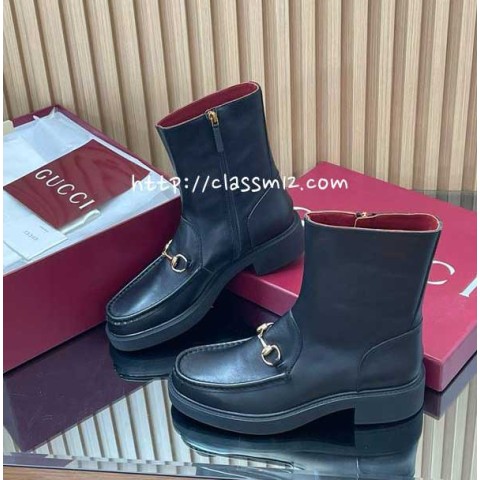 구찌 25 한정판 여성 소가죽 카프스킨 부츠 B5423