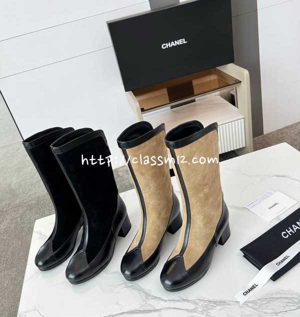 샤넬 25 한정판 4cm 여성 양가죽 램스킨 하이 부츠 B5427