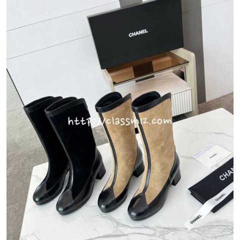 샤넬 25 한정판 4cm 여성 양가죽 램스킨 하이 부츠 B5427