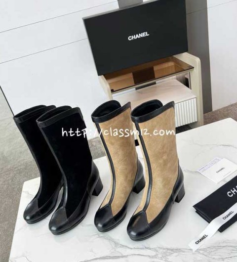 샤넬 25 한정판 4cm 여성 양가죽 램스킨 하이 부츠 B5427
