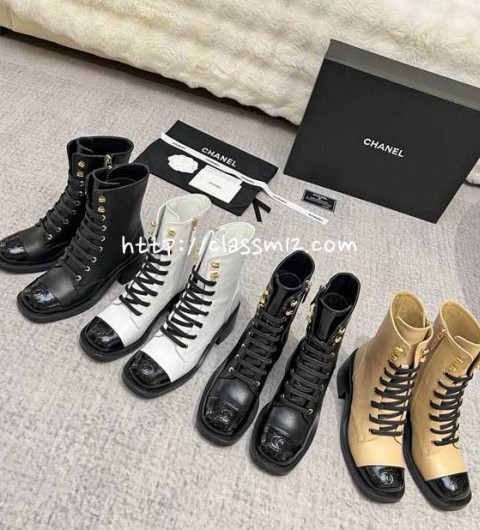 샤넬 25 한정판 4cm 여성 소가죽 카프스킨 하이 부츠 B5428
