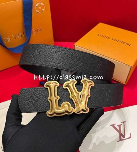 루이비통 25 한정판 양면 4.0cm 소가죽 카프스킨 벨트 F1334