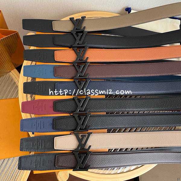 루이비통 25 한정판 양면 3.5cm 소가죽 카프스킨 벨트 F1338