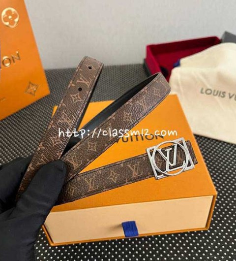 루이비통 25 한정판 여성 양면 1.8cm 소가죽 카프스킨 벨트 F1346