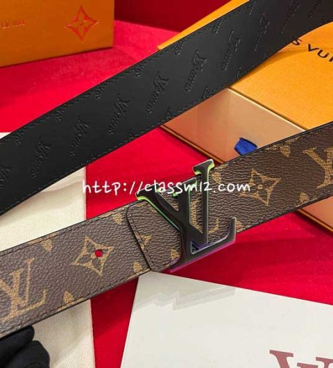 루이비통 25 한정판 양면 4.0cm 소가죽 카프스킨 벨트 F1351