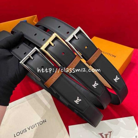 루이비통 25 한정판 양면 3.5cm 소가죽 카프스킨 벨트 F1355