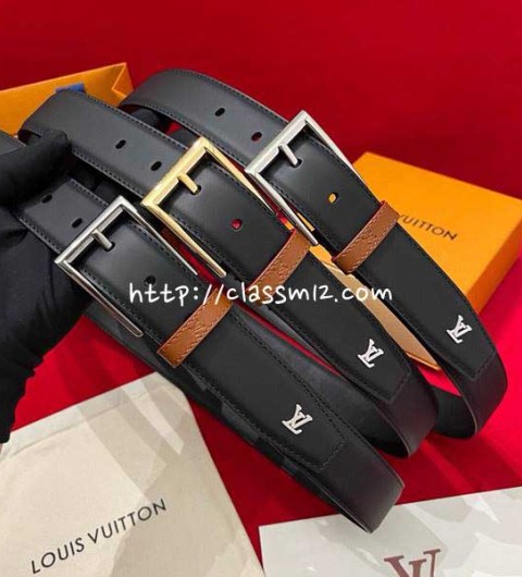 루이비통 25 한정판 양면 3.5cm 소가죽 카프스킨 벨트 F1355