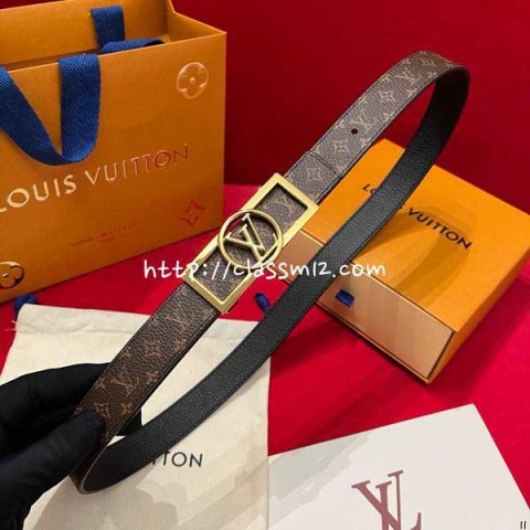 루이비통 25 한정판 여성 양면 2.5cm 소가죽 카프스킨 벨트 F1356