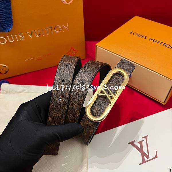 루이비통 25 한정판 여성 양면 2.5cm 소가죽 카프스킨 벨트 F1357