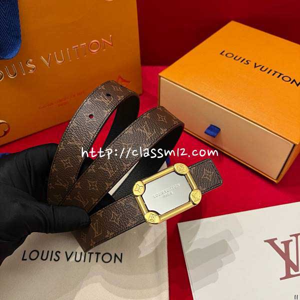 루이비통 25 한정판 여성 양면 2.5cm 소가죽 카프스킨 벨트 F1358