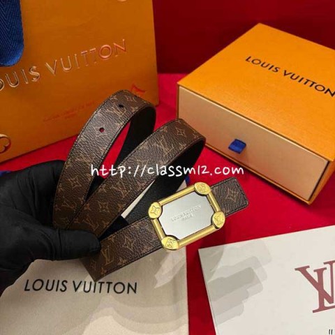 루이비통 25 한정판 여성 양면 2.5cm 소가죽 카프스킨 벨트 F1358
