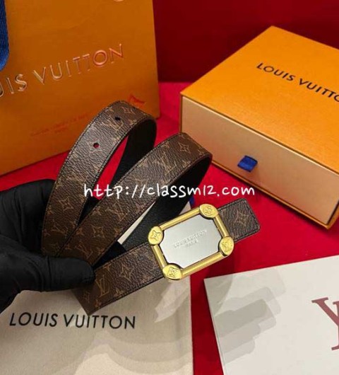 루이비통 25 한정판 여성 양면 2.5cm 소가죽 카프스킨 벨트 F1358