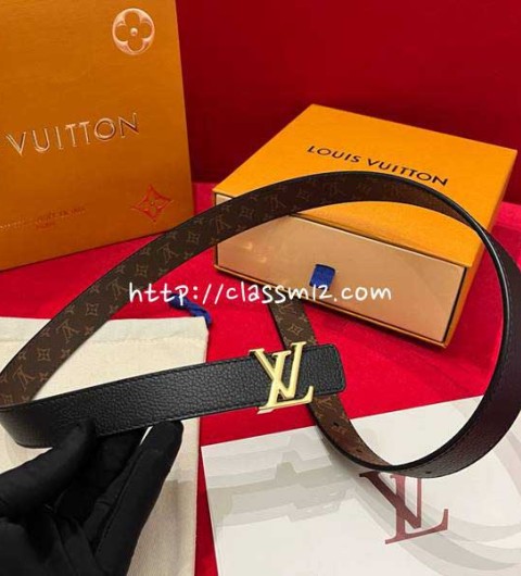 루이비통 25 한정판 여성 양면 2.5cm 소가죽 카프스킨 벨트 F1359