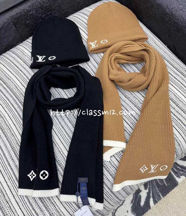 루이비통 25 한정판 양털 비니 모자 양털 목도리 D3332