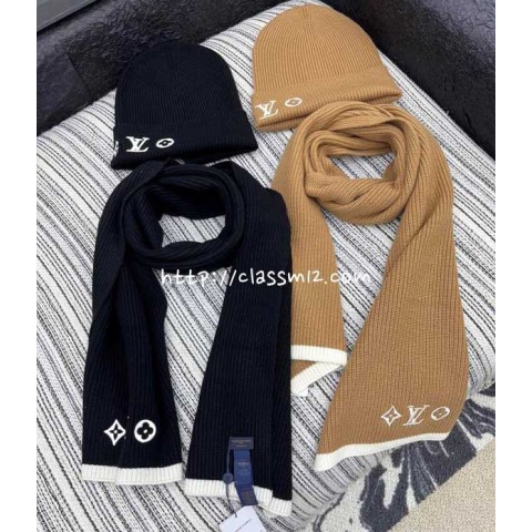 루이비통 25 한정판 양털 비니 모자 양털 목도리 D3332